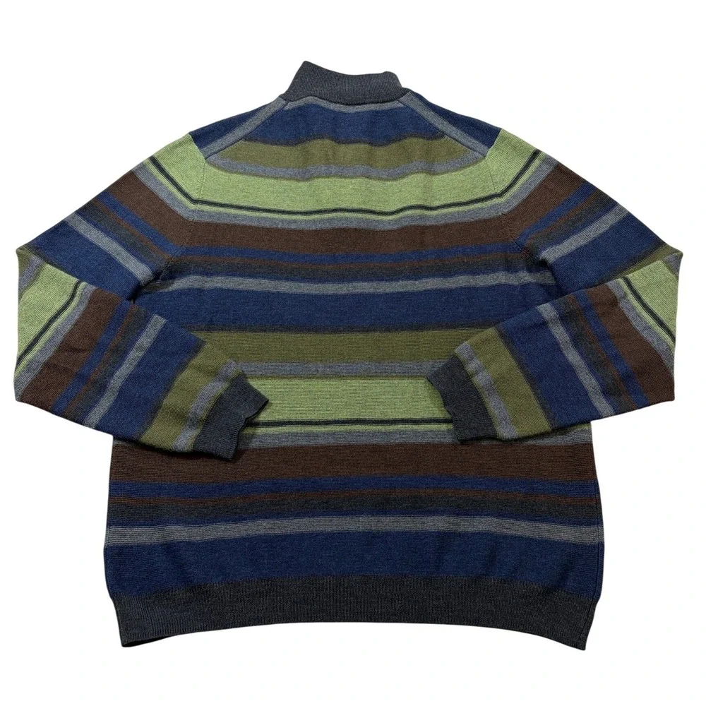 Robert Talbott Carmel Mens 100% Wool Striped Quarter Zip Sweater Blue Green M